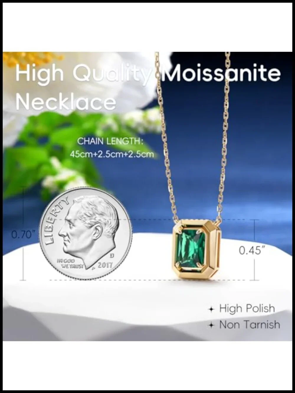 2CT Lab Grown Emerald Pendant Necklace, 925 Sterling Silver with 14K Gold